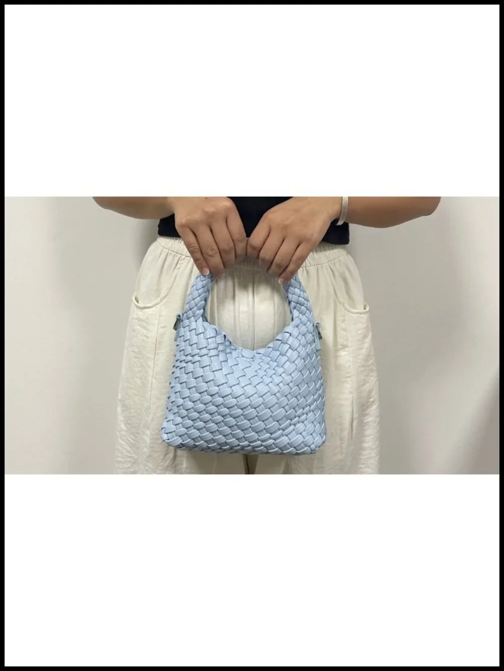 Woven Crossbody Bag Small Tote PU Leather Shoulderbag with Detachable Strap